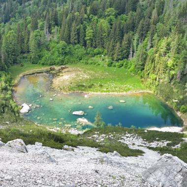 Nationalpark KalkalpenPohled ze štěrkové plochy jezera Großer Feichtauer See v pohoří Sengsengebirge na .